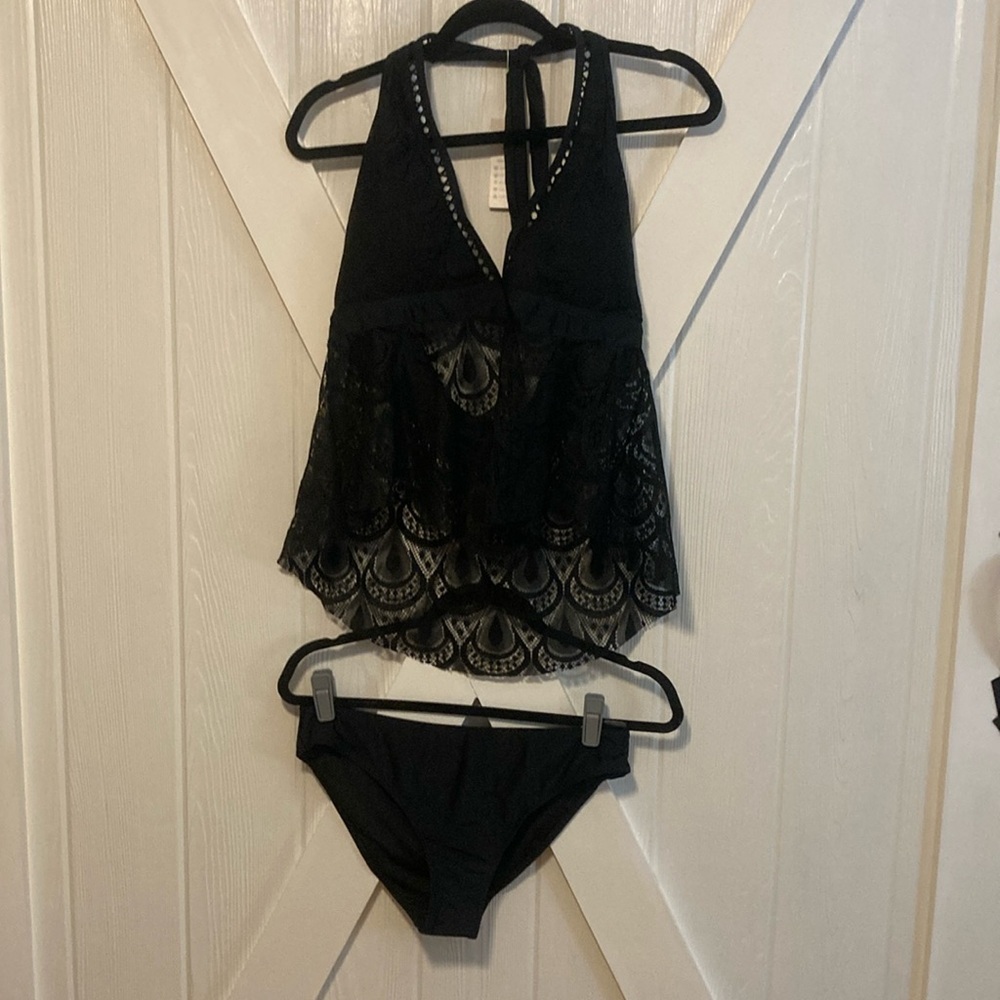 NWT beachsissi Black Lacy Crochet Tankini